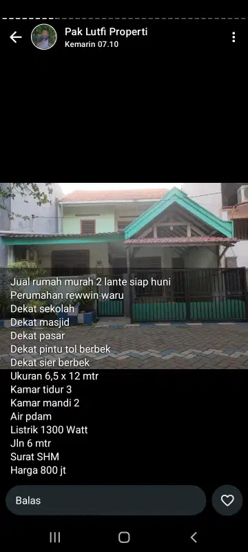 Rumah luas 78 m2 harga 725 juta di Rewwin Waru,  Sidoarjo
