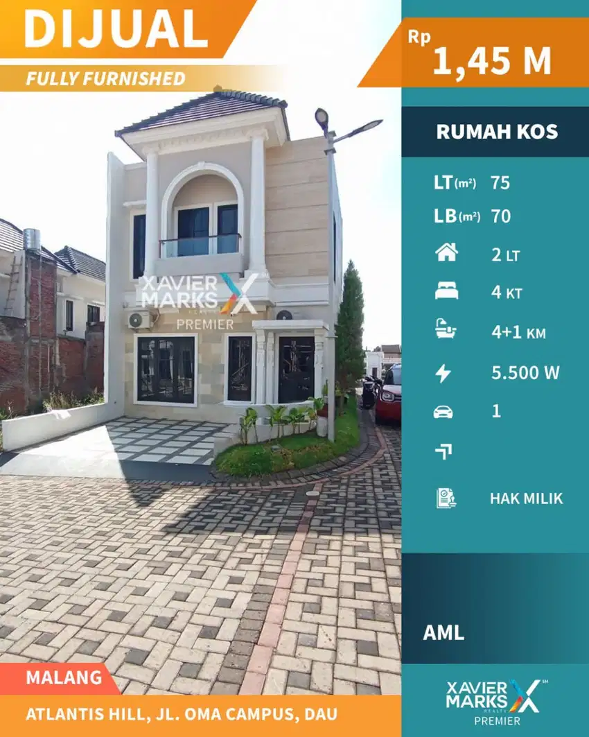 Dijual Rumah Kos Full Furnish Bangunan Baru di Atlantis Hills Malang