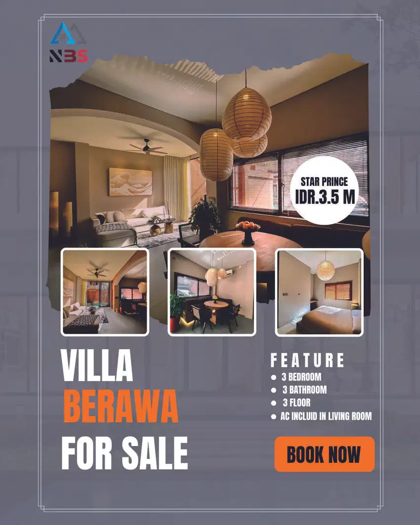 For Sale Villa 3 stories In Berawa with wabi sabi blend japan designed