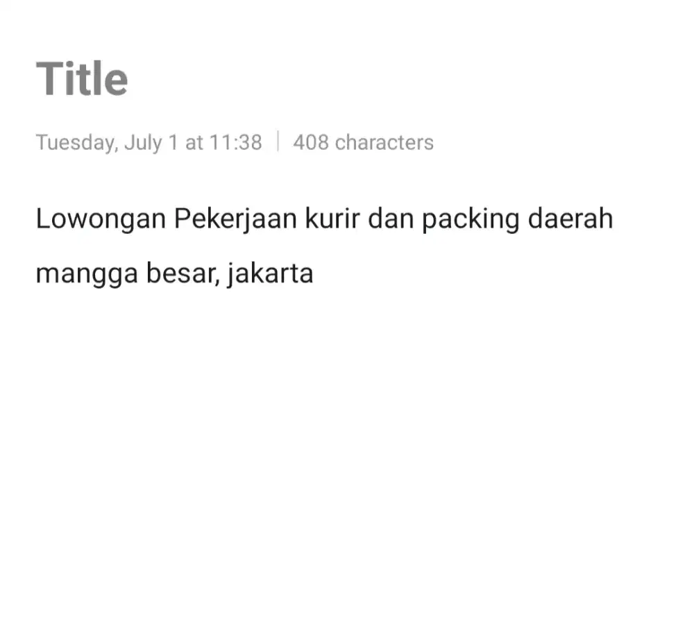 Lowongan Pekerjaan kurir dan packing daerah mangga besar, jakarta