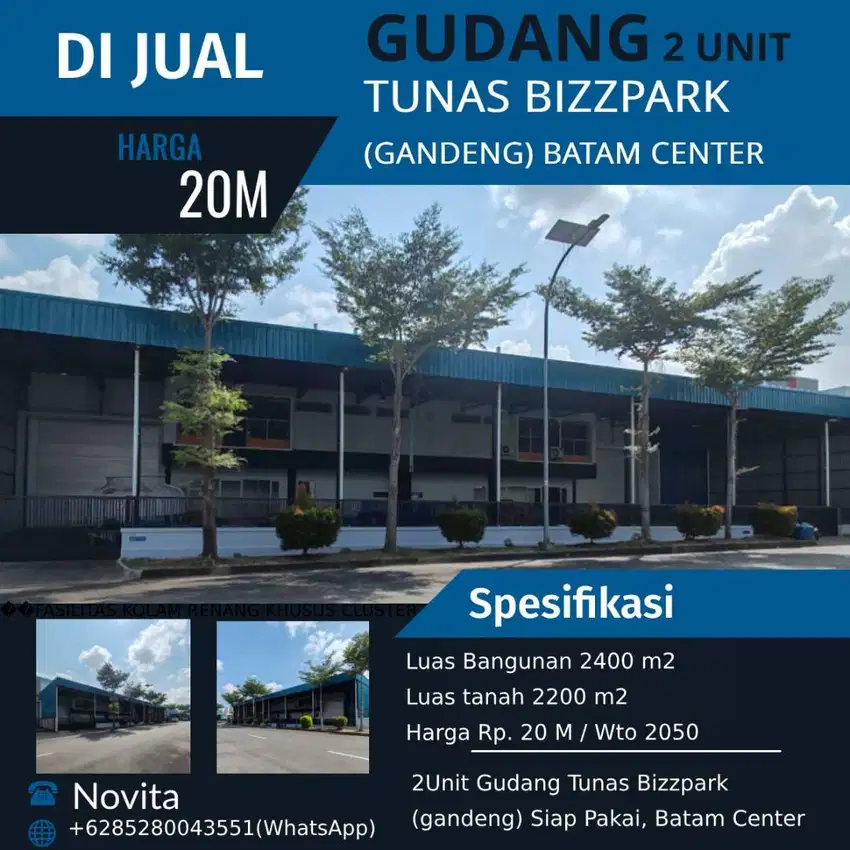 2Unit Gudang Tunas Bizzpark (gandeng) Siap Pakai, Batam Center.