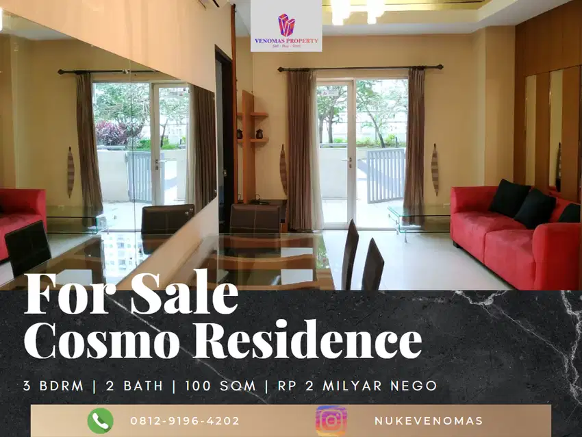 Dijual Apartement Cosmo Residence 3 Bedroom Furnished Lantai Rendah