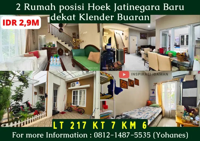 2 Rumah posisi Hoek 217mtr Jatinegara Baru dekat Klender Buaran