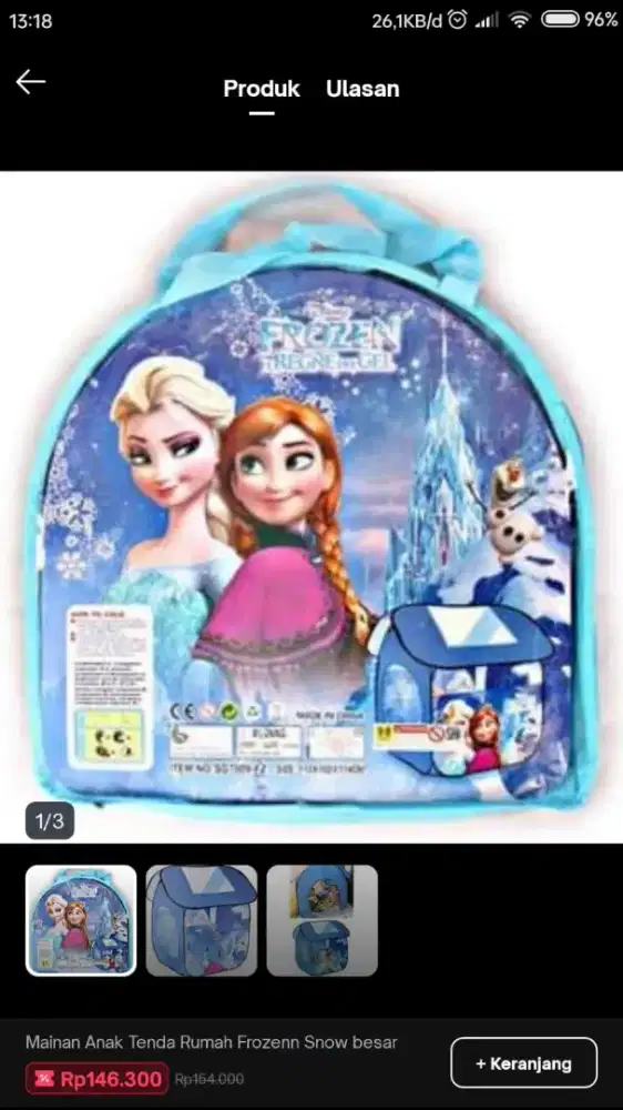 TENDA MAINAN ANAK PEREMPUAN FROZEN