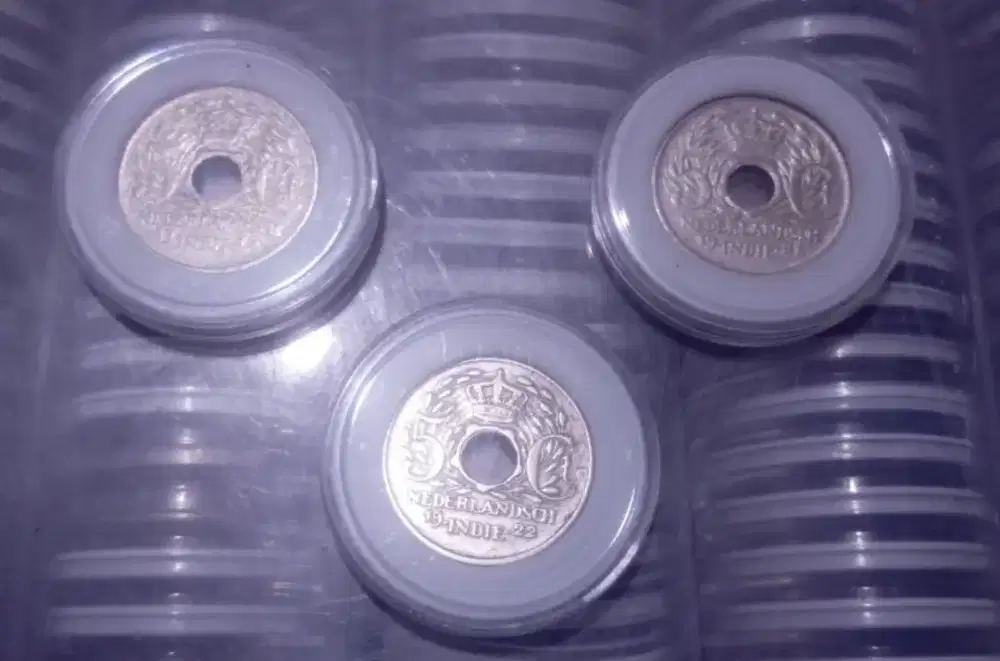 1 set (3 koin) 5 cent bolong nederl indie