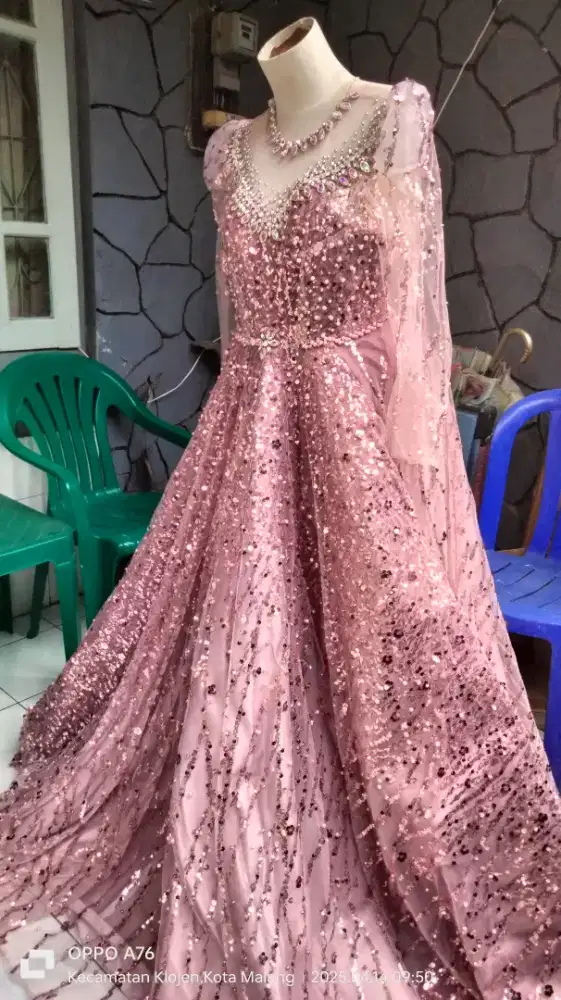 Dress Pengantin full mata2 swaroski plus veil 2 m