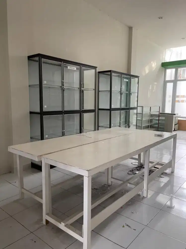 Meja Kayu Serbaguna Putih 240x60cm Cocok untuk Usaha Makanan/ Catering