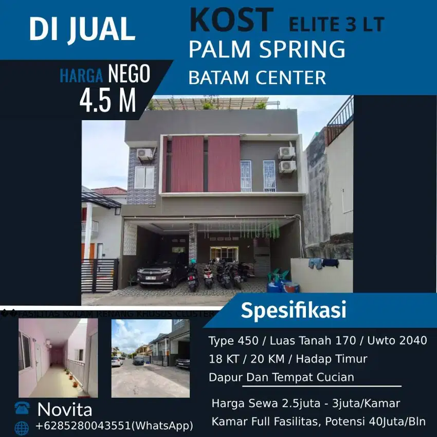 Rumah 3Lantai Kost-Kostan Elite Di PALM SPRING Batam Center