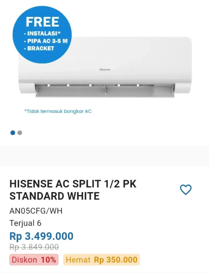 Jual Murah AC Hisense 1/2pk Standar