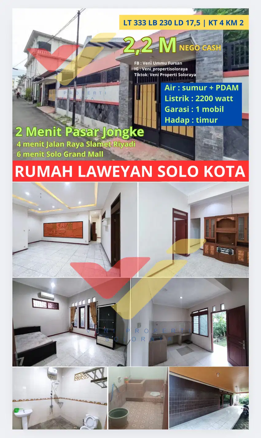 JUAL RUMAH SONDAKAN SOLO 750 M PASAR JONGKE HARGA 2 M AN NEGO CASH