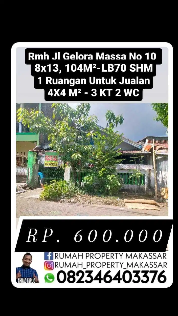 Trn harga Rmh+Kios Uk Jualan Jl Gelora Massa No 10  8X12, 96 M² LB 56