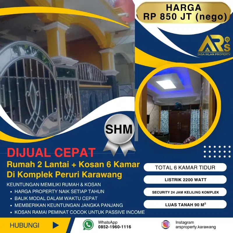 Dijual Rumah 2 Lantai & Kosan 6 Kamar Di Komplek Peruri Karawang