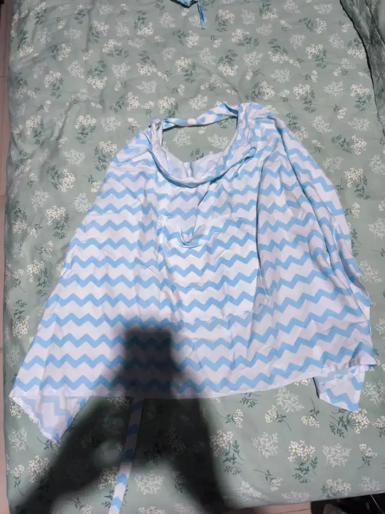 Kain Penutup Menyusui Motif Chevron Biru Putih Lembut - Nursing Cover