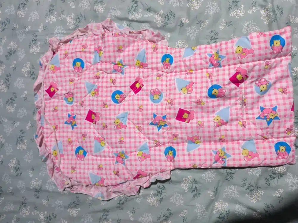 Alas Stroller Bayi Empuk Motif Pink Bear Kotak-kotak - Matras Stroller