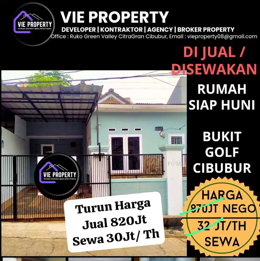 DI JUAL / DI SEWAKAN RUMAH DI BUKIT GOLF SIAP HUNI
