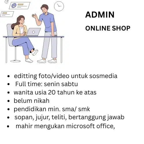 Di butuhkan admin online shop