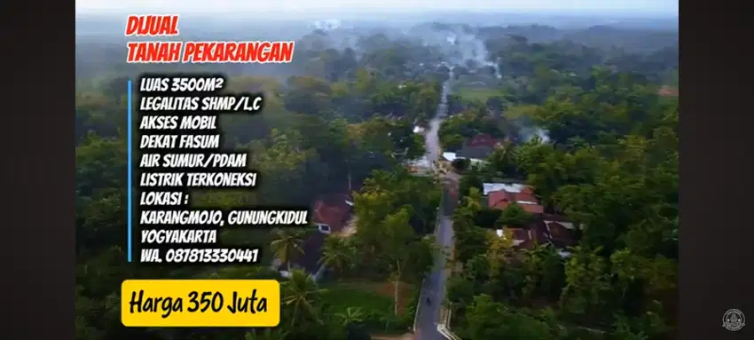 Murah. Luas 3500m² H. 350 juta. Datar, Dekat Fasum Lokasi Karangmojo