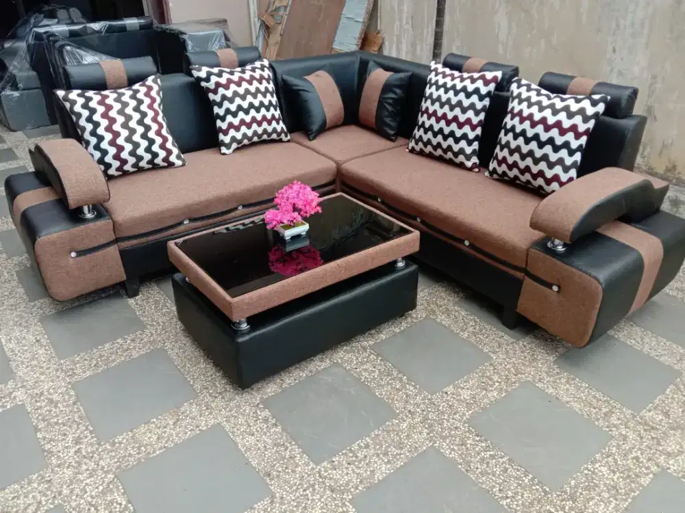 Sofa tipe L sudut coklat
