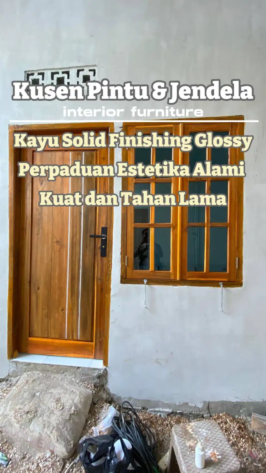 CUSTOM PINTU DAN JENDELA KAYU ASLI FINISHING PLITUR GLOSSY NATURAL