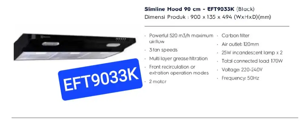 Cooker Hood Penghisap Asap Electrolux 90 cm Exhaust Fan