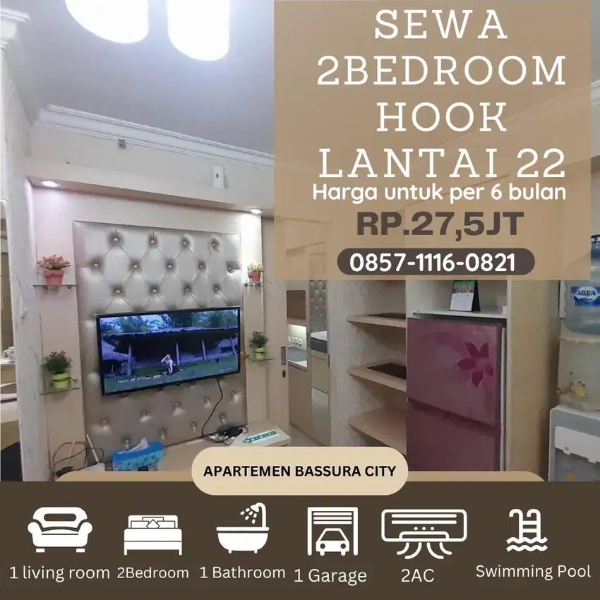 2kamar hook sewa full furnish atas mall apartemen bassura city