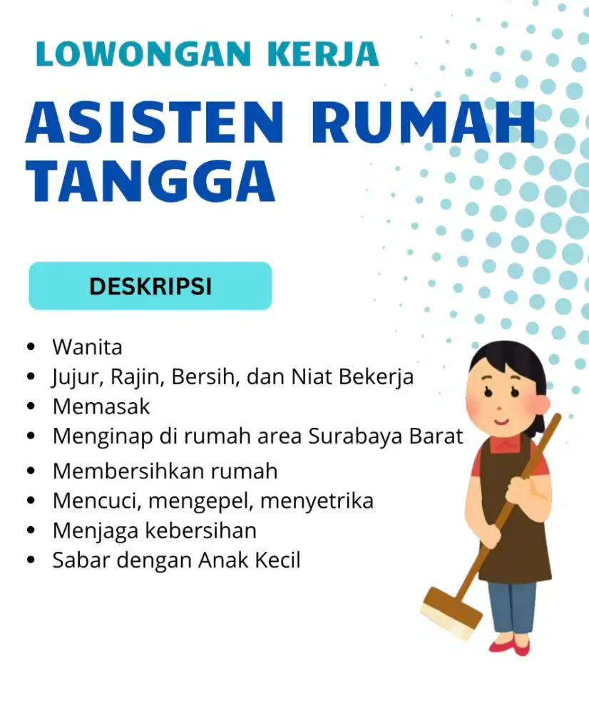 Dicari ART Menginap Area Surabaya Barat