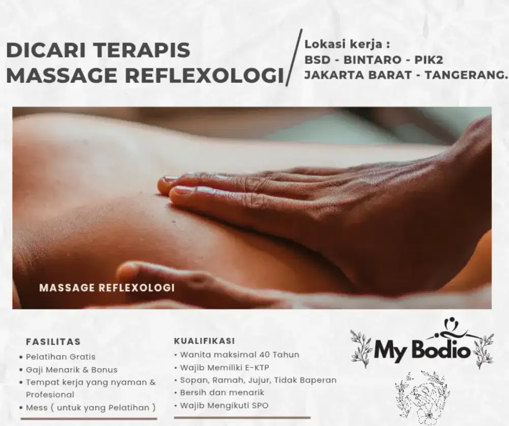 Lowongan kerja Terapis Massage & Reflexologi