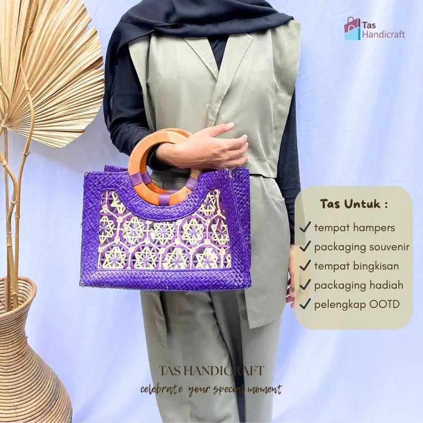 Tas Pandan Anyaman Bambu Handle Kayu Termurah | Tas Hampers Sovenir