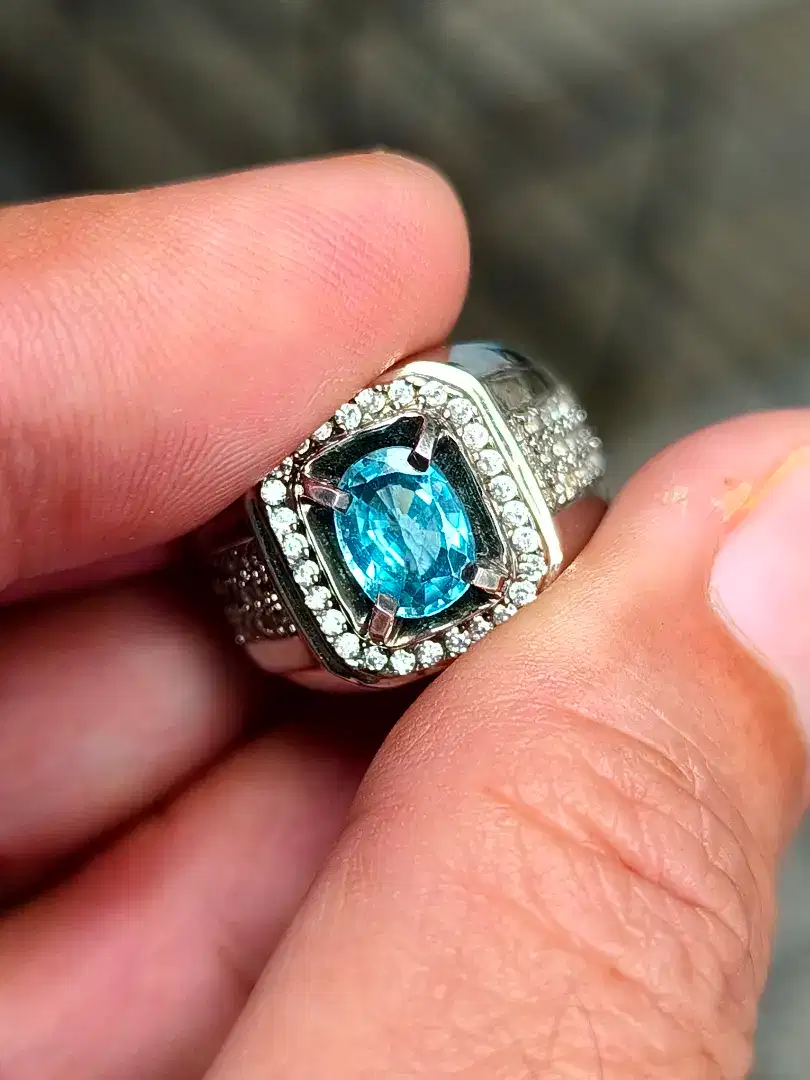 Cincin Batu blue zircon 1.90 carat ring perak memo MRI top kristal