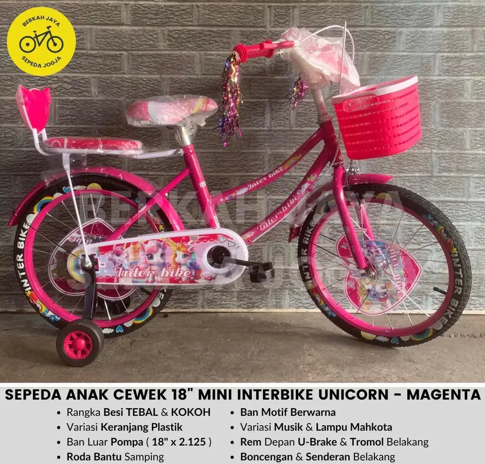 Sepeda Keranjang Anak Perempuan Size 18” Mini InterBike Unicorn Musik