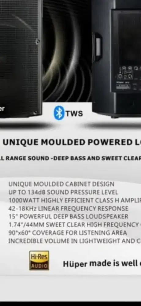 Huper js12 active speaker 15in 1000watt