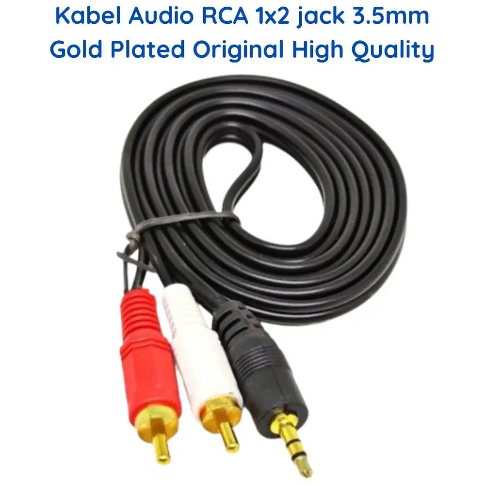 Kabel AUX Audio 3.5mm to RCA High Quality Warna Hitam Original 135cm