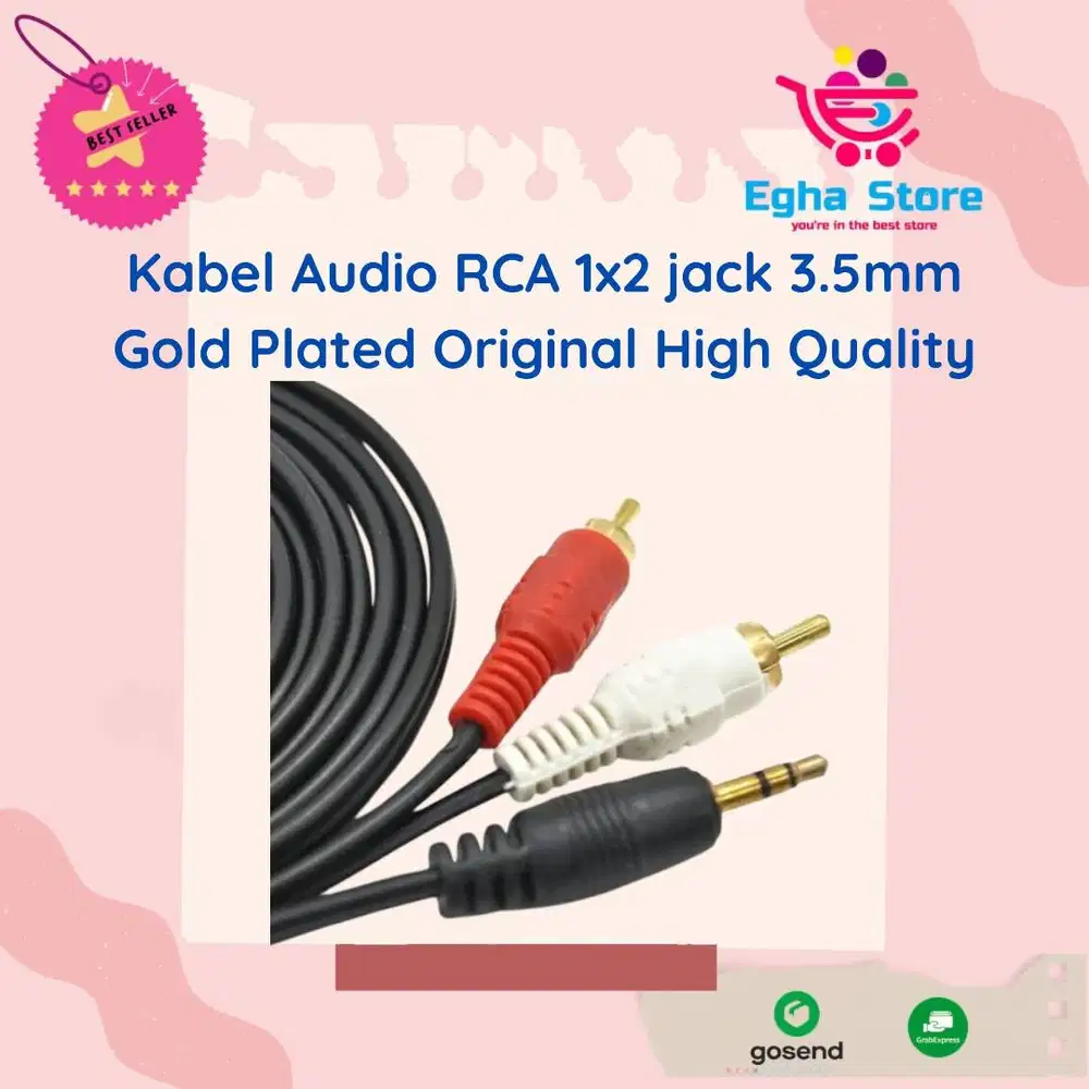 Kabel AUX Audio 3.5mm to RCA High Quality Warna Hitam Original 135cm