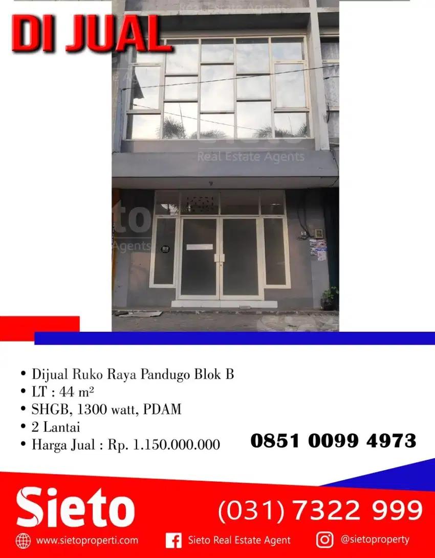 Dijual Ruko Raya Pandugo Blok B