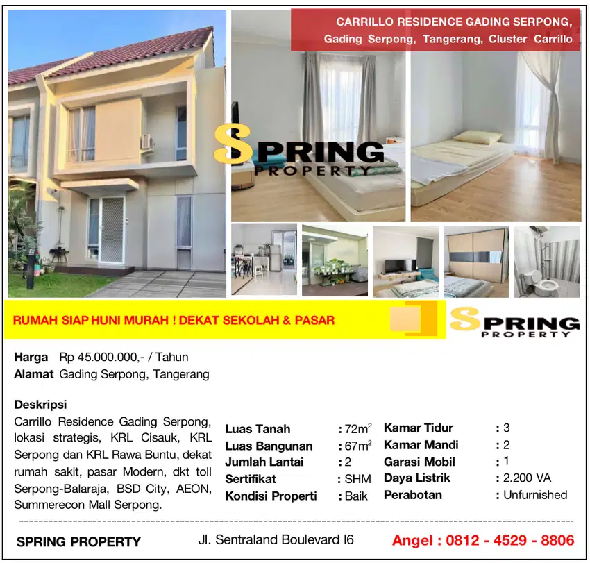 Rumah di Carrillo Gading Serpong Siap Huni Dekat Stasiun Serpong BSD