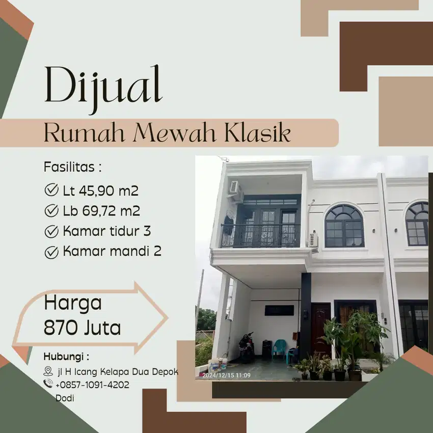 Rumah Mewah Klasik 2 lantai di jl H Icang Kelapa Dua Depok