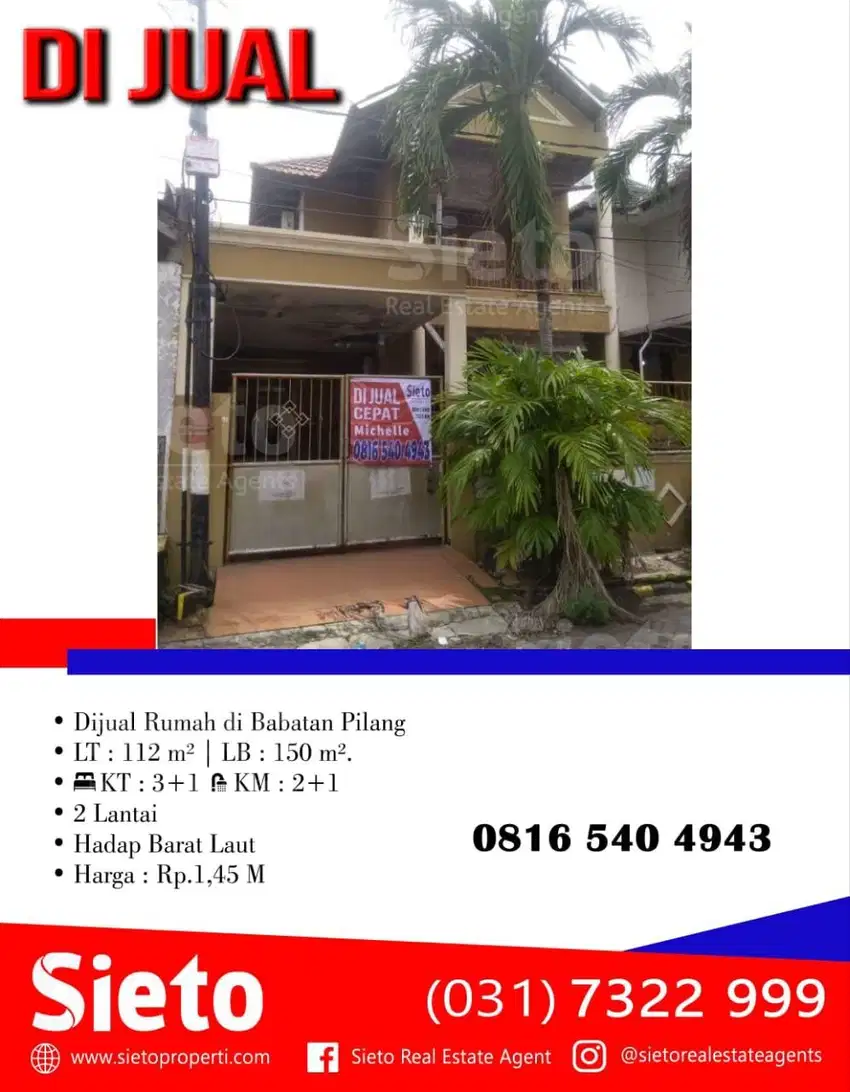 Dijual Cepat! Rumah di Babatan Pilang