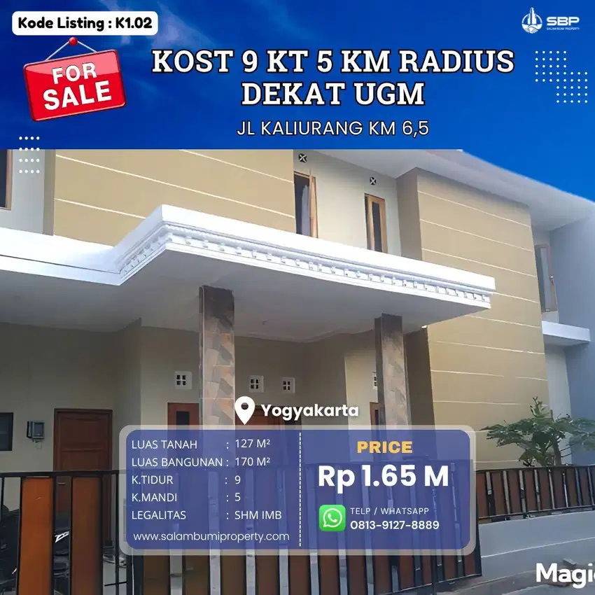 Jual Cepat! Kost 9 Kamar Strategis Dekat UGM, Peluang Investasi Emas