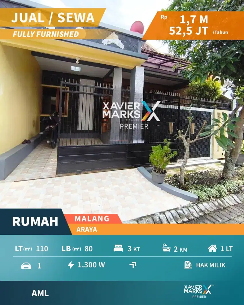 Dijual Rumah Full Furnish Dekat Binus di Araya Malang