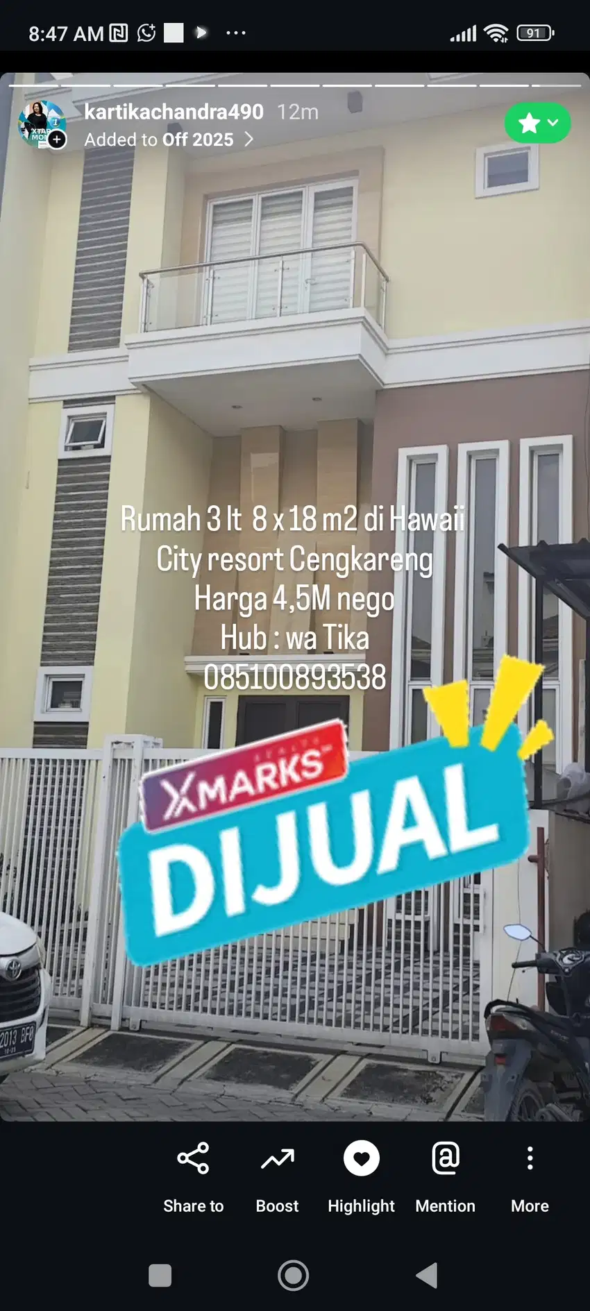 Dijual Rumah baru 3 lt 8 x 18 m2 shm Timur 3+1 kt 3+1 km City resort