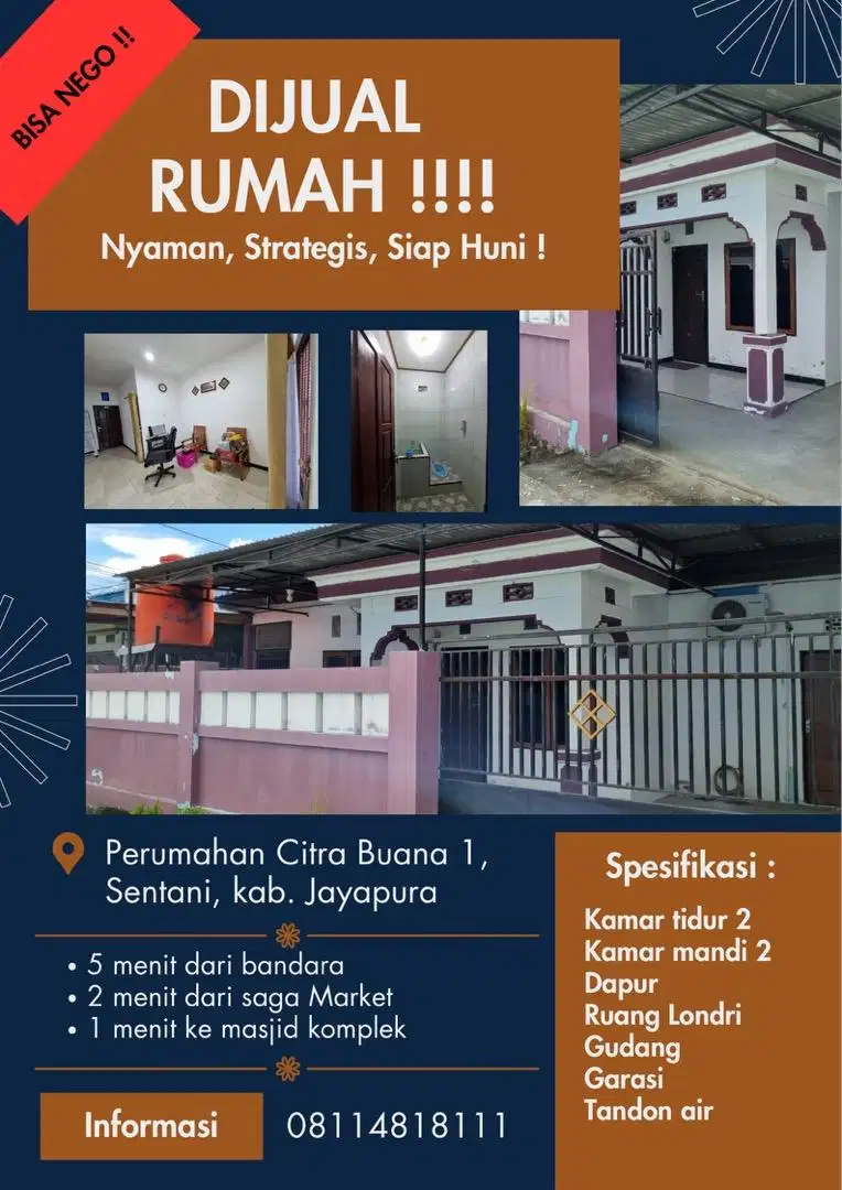 RUMAH DIJUAL ! Lokasi di sentani, jayapura, papua Harga Nego!!