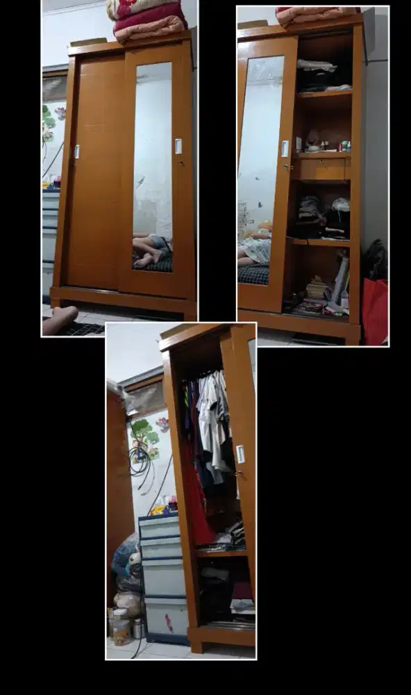 lemari kayu pintu sliding ada kaca.minat langsung ke rumah..