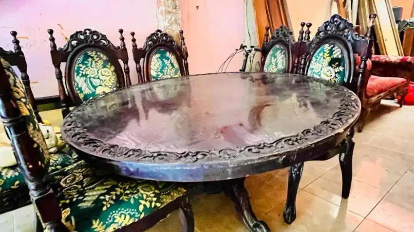 Meja makan kayu jati 6 kursi