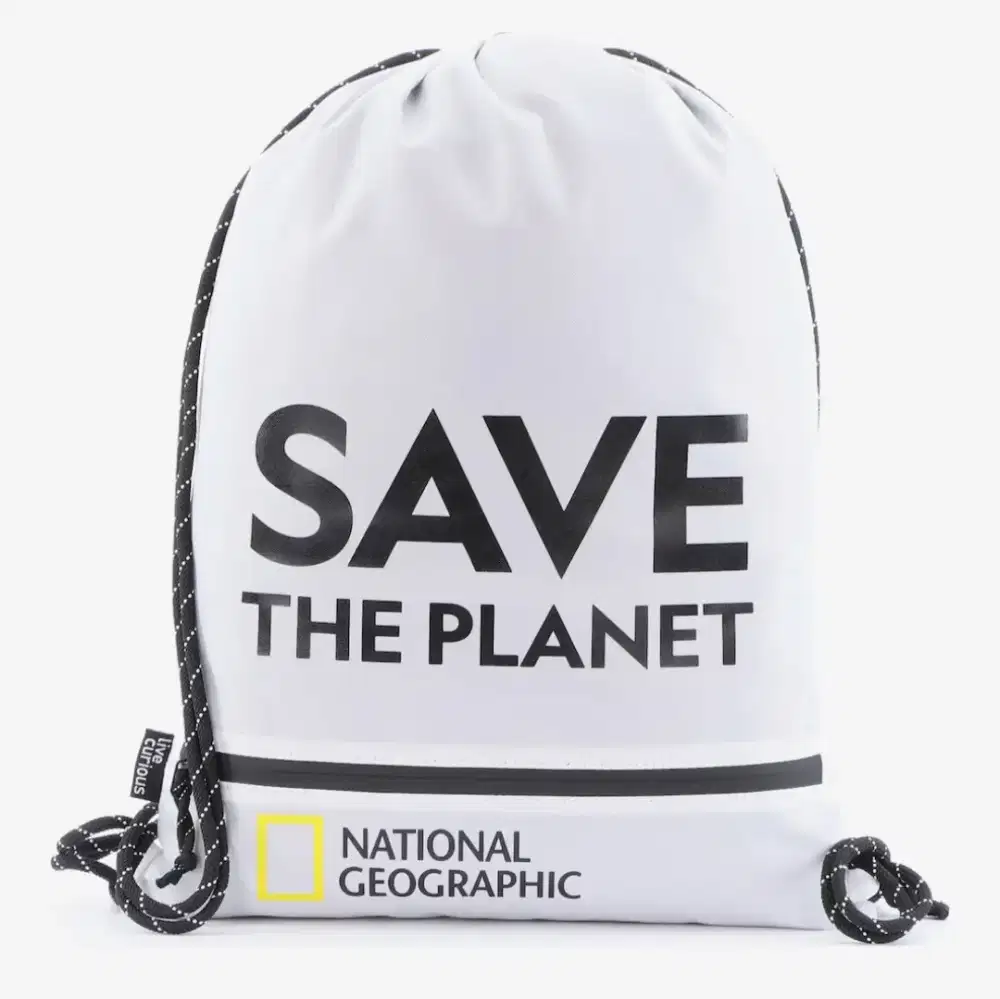 Tas Rajut Serut Backpack/String Bag National Geographic White Original