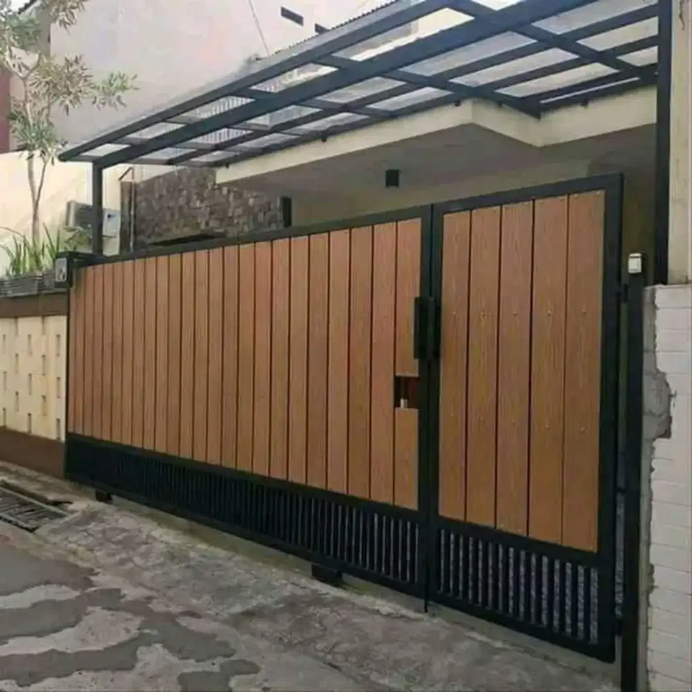 Pagar gerbang minimalis motif kayu wooplng