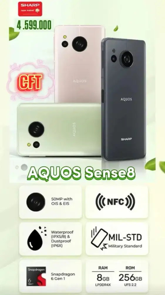 Hp AQUOS sensei8 ram 8/256 bergaransi resmi pasti ORI