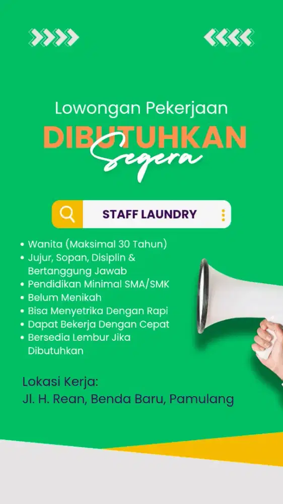 Butuh Karyawan Laundry WANITA yang SERIUS MAU KERJA dan BELUM MENIKAH
