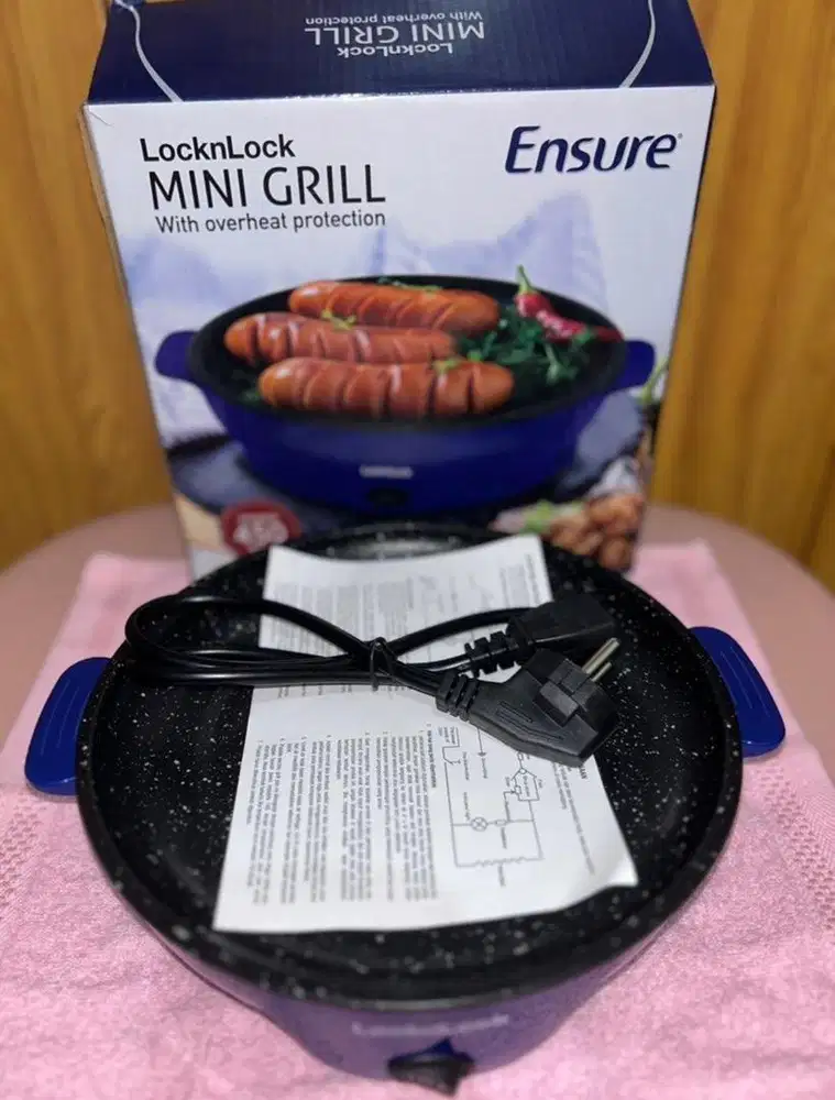 Mini Grill LockNLock 450 Watt Warna Blue Hadiah Ensure (New)