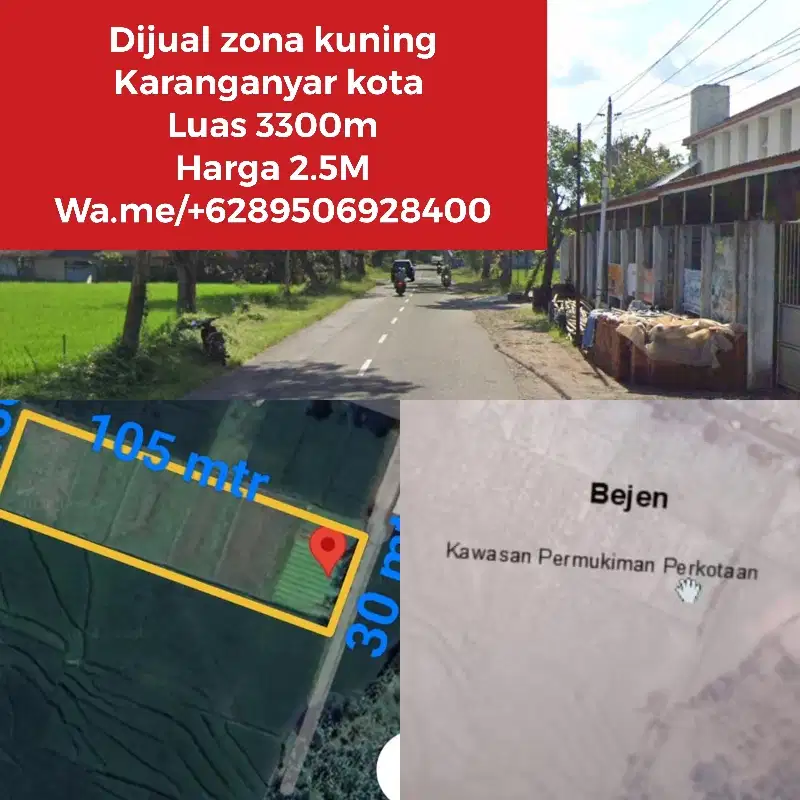 Dijual tanah zona kuning di Karanganyar kota
