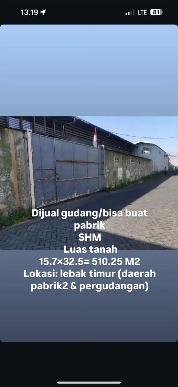 Dijual Murah Gudang Lebak Timur